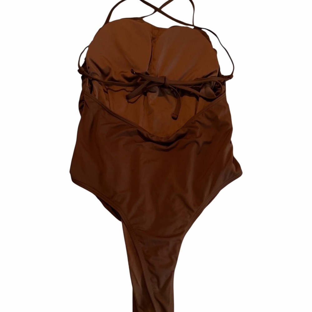 Brown Ruched Strapless One-Piece Swimsuit - Picture 3 of 6